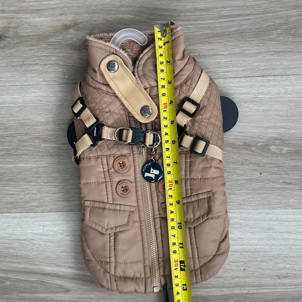 Tan Quilted Dog Jacket with Harness Wilkes Fleece Dog Vest by Puppia - Beige